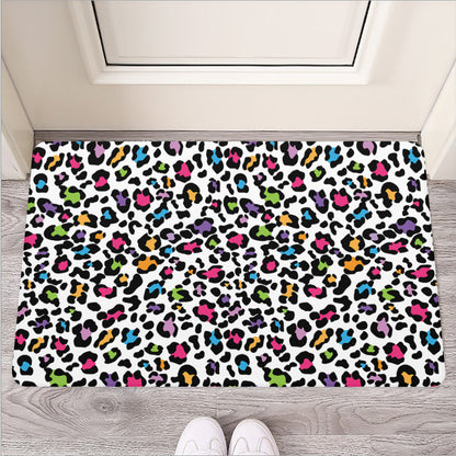 White And Rainbow Leopard Print Rubber Doormat