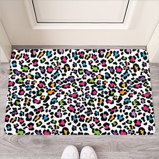 White And Rainbow Leopard Print Rubber Doormat