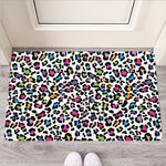 White And Rainbow Leopard Print Rubber Doormat
