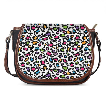White And Rainbow Leopard Print Saddle Bag