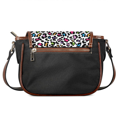 White And Rainbow Leopard Print Saddle Bag