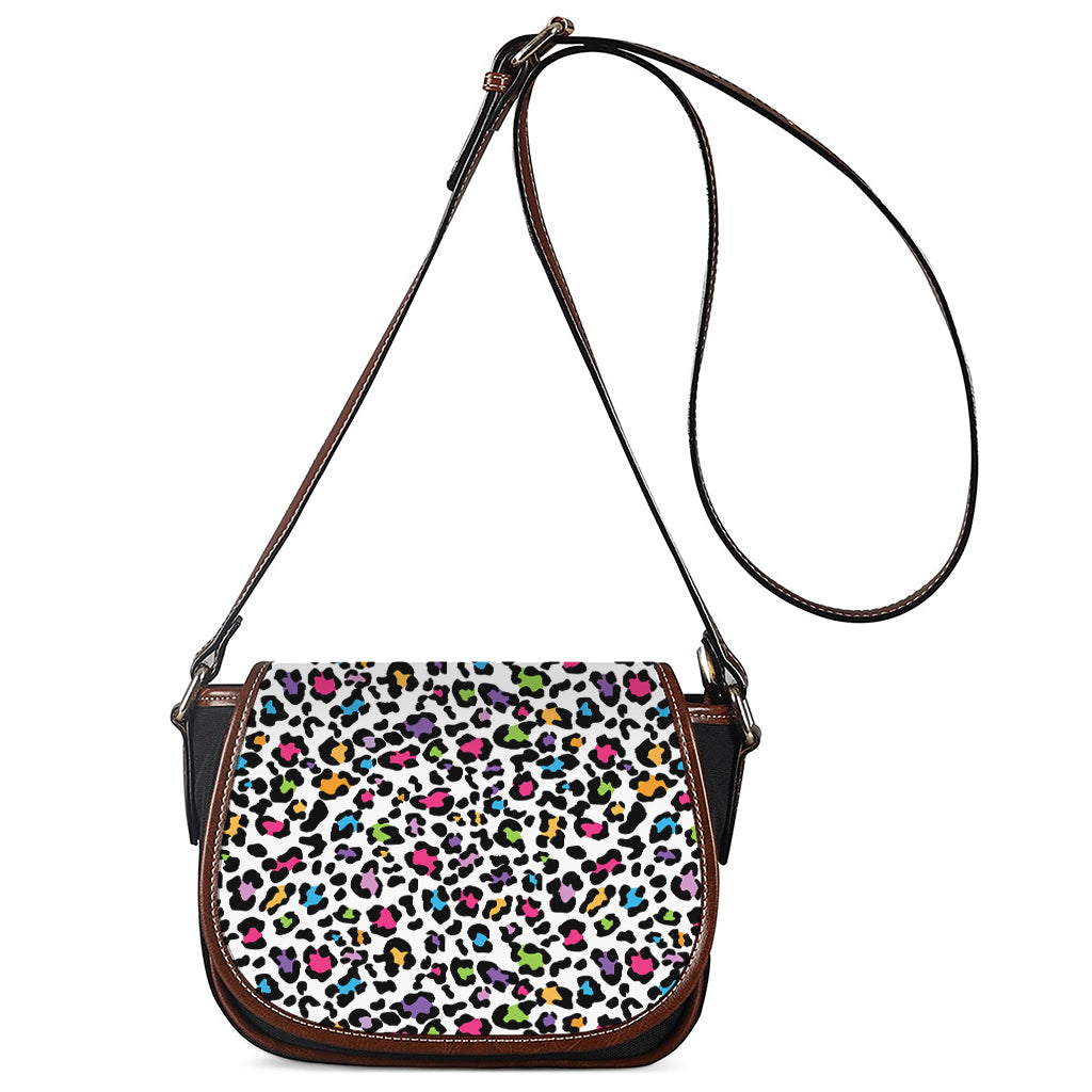 White And Rainbow Leopard Print Saddle Bag