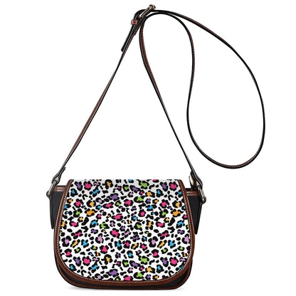 White And Rainbow Leopard Print Saddle Bag