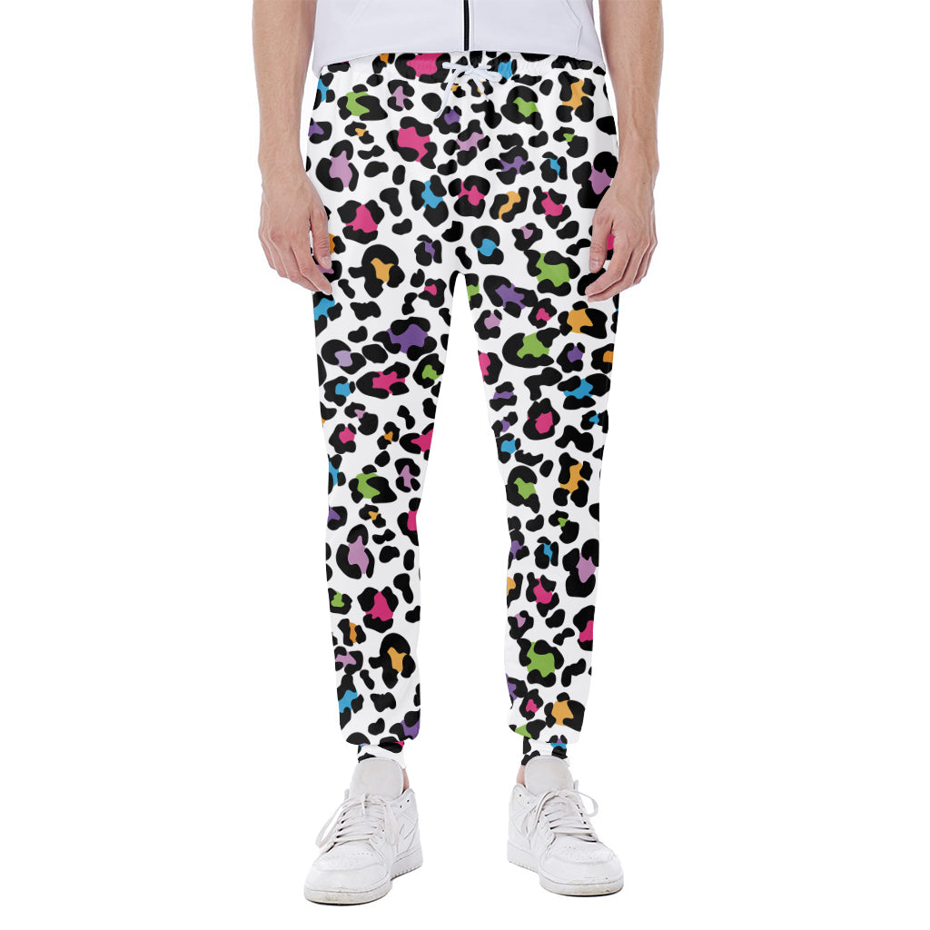 White And Rainbow Leopard Print Scuba Joggers