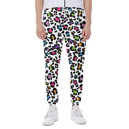 White And Rainbow Leopard Print Scuba Joggers