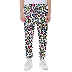 White And Rainbow Leopard Print Scuba Joggers
