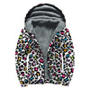 White And Rainbow Leopard Print Sherpa Lined Zip Up Hoodie