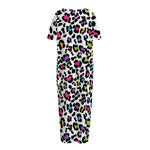 White And Rainbow Leopard Print Short Sleeve Long Nightdress