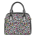 White And Rainbow Leopard Print Shoulder Handbag