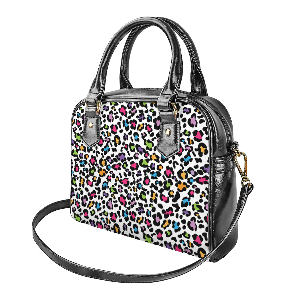 White And Rainbow Leopard Print Shoulder Handbag