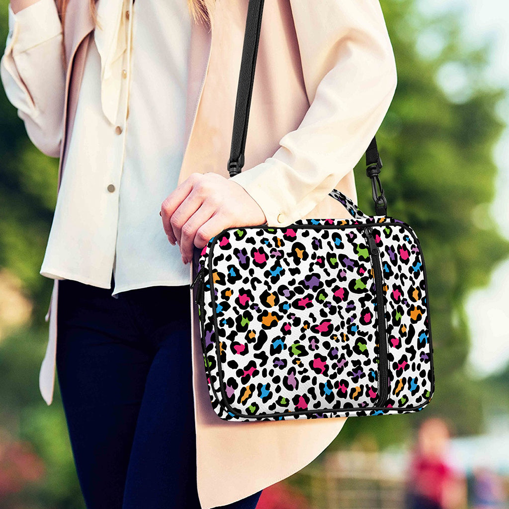 White And Rainbow Leopard Print Shoulder Strap Bible Bag
