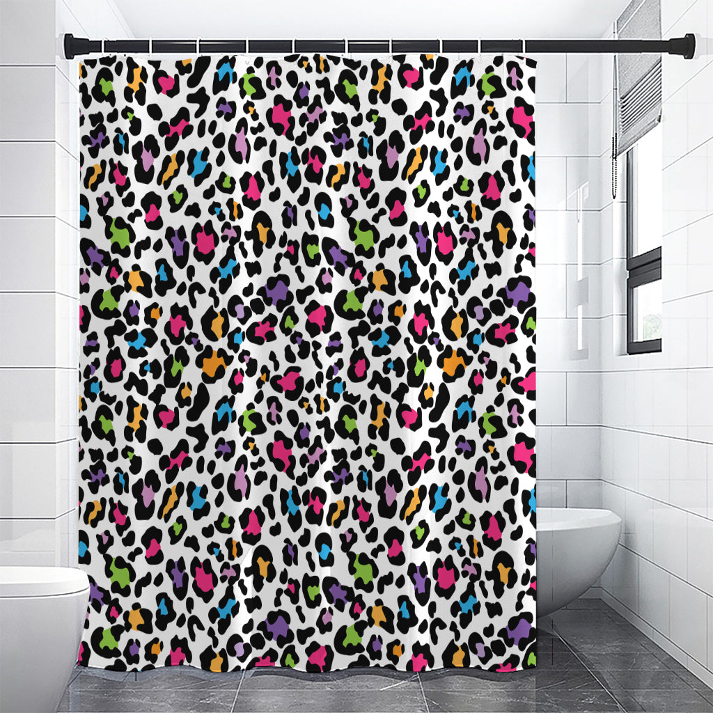 White And Rainbow Leopard Print Shower Curtain