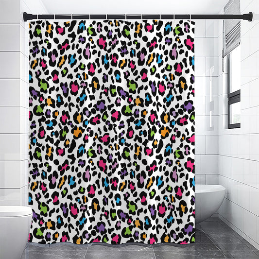 White And Rainbow Leopard Print Shower Curtain