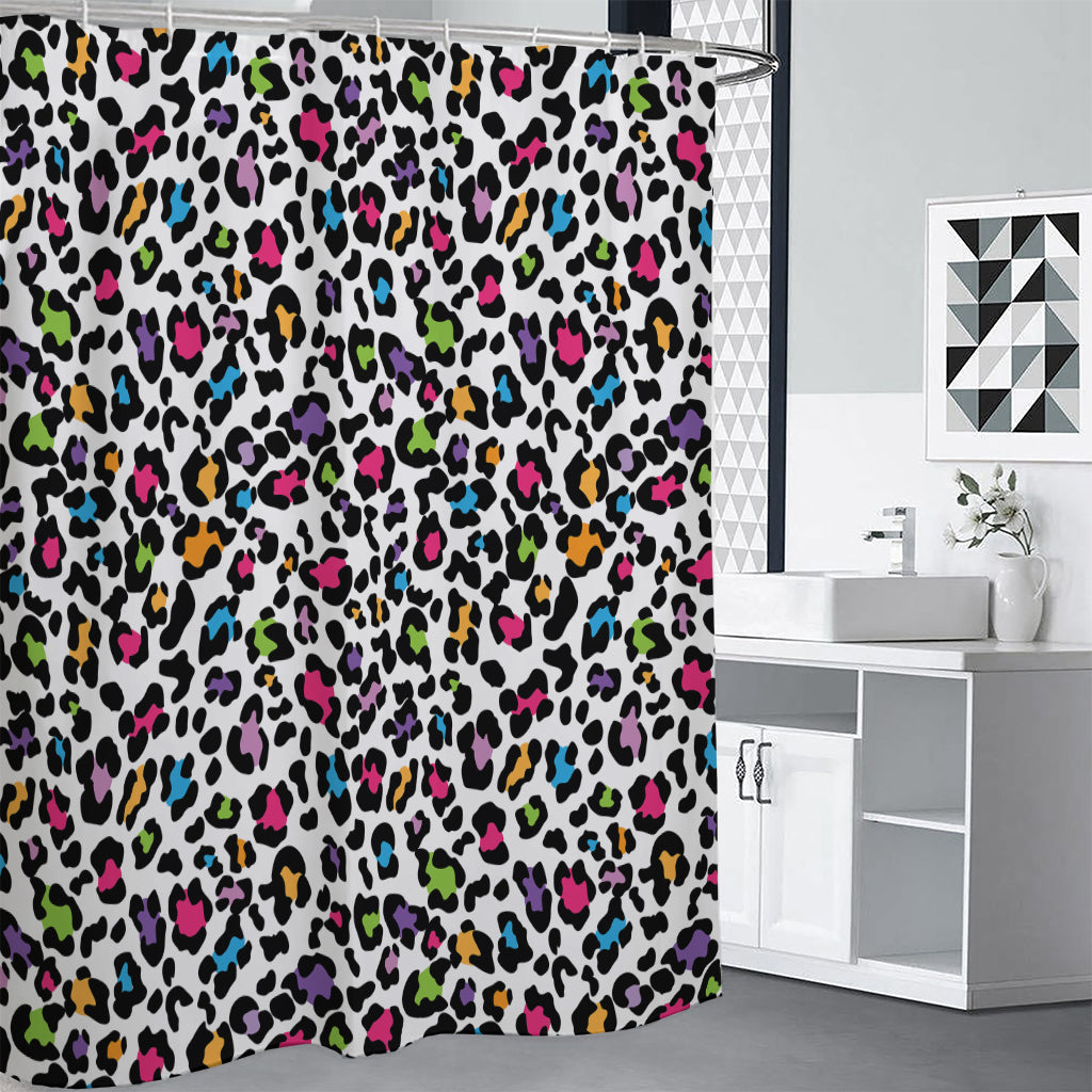 White And Rainbow Leopard Print Shower Curtain