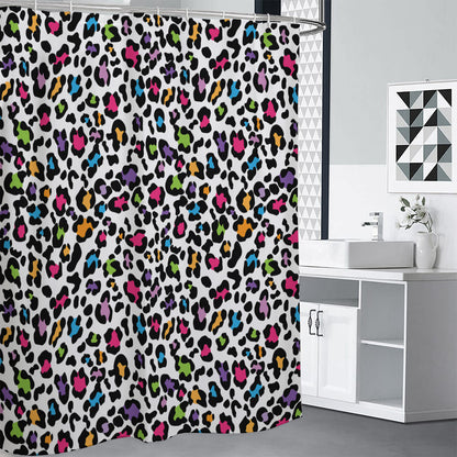 White And Rainbow Leopard Print Shower Curtain