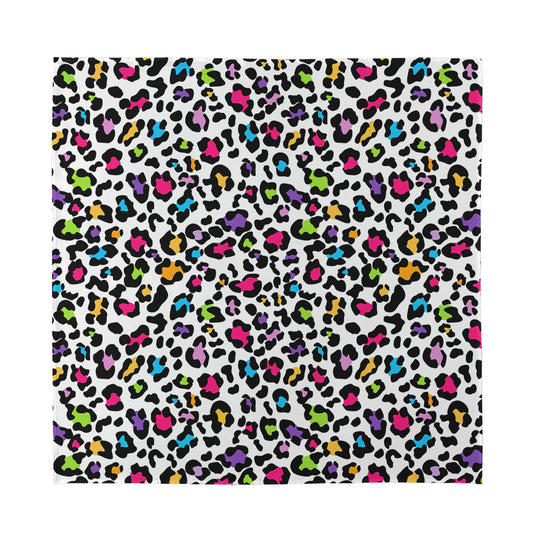 White And Rainbow Leopard Print Silk Bandana
