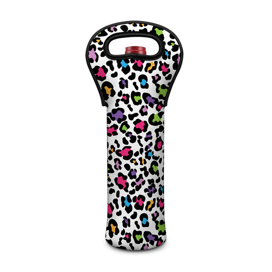 White And Rainbow Leopard Print Single Neoprene Wine Tote