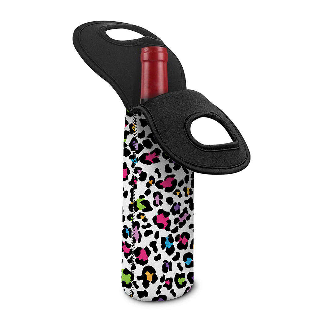 White And Rainbow Leopard Print Single Neoprene Wine Tote
