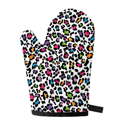 White And Rainbow Leopard Print Single Oven Mitt