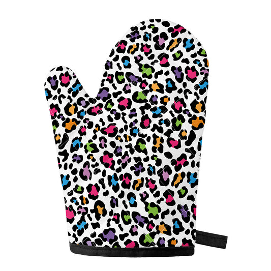 White And Rainbow Leopard Print Single Oven Mitt