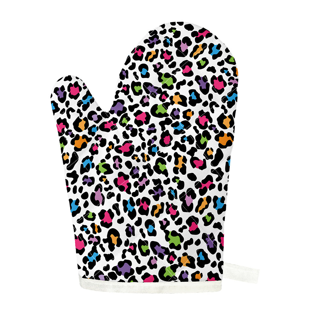 White And Rainbow Leopard Print Single Oven Mitt