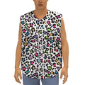 White And Rainbow Leopard Print Sleeveless Baseball Jersey