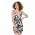 White And Rainbow Leopard Print Sleeveless Bodycon Dress