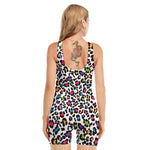 White And Rainbow Leopard Print Sleeveless One Piece Swimsuit