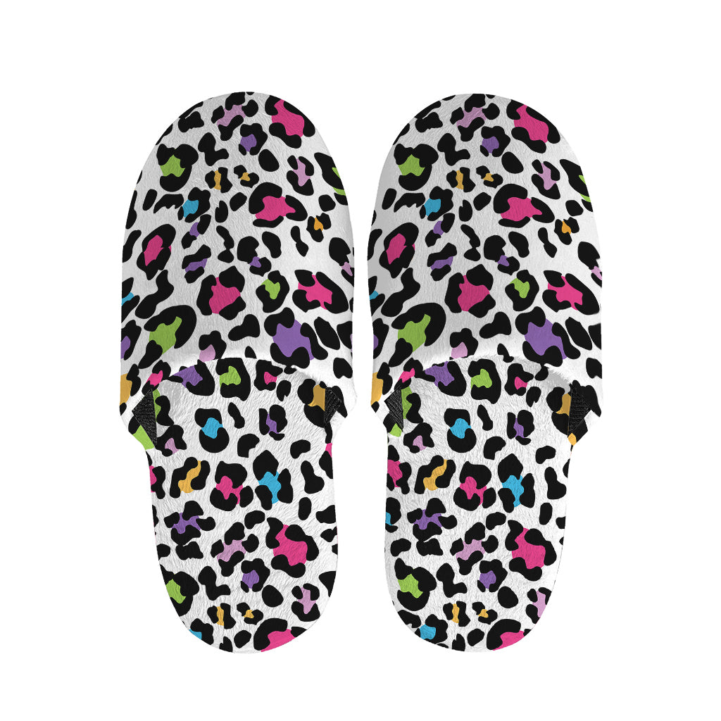 White And Rainbow Leopard Print Slippers