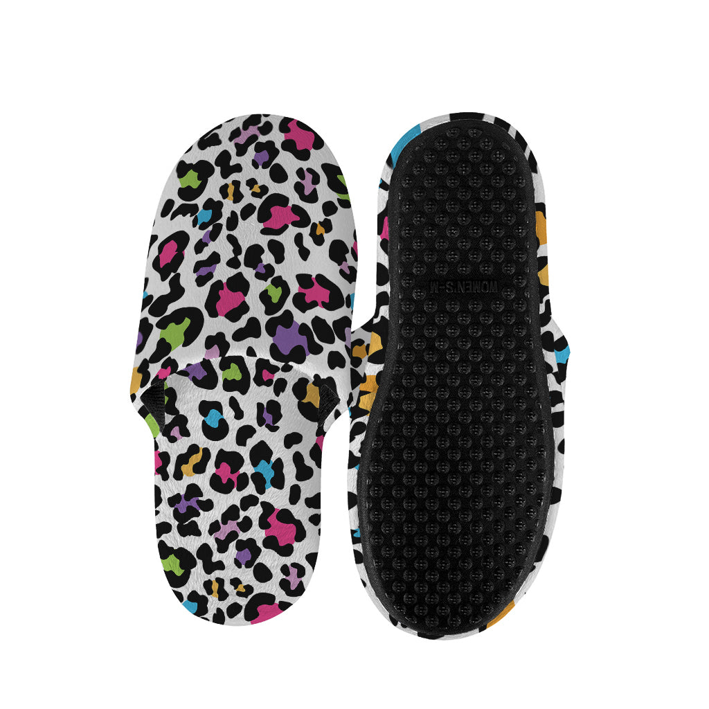 White And Rainbow Leopard Print Slippers