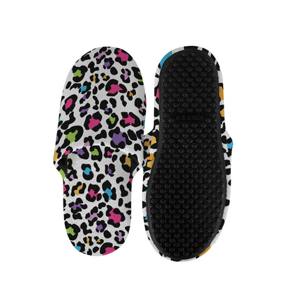 White And Rainbow Leopard Print Slippers