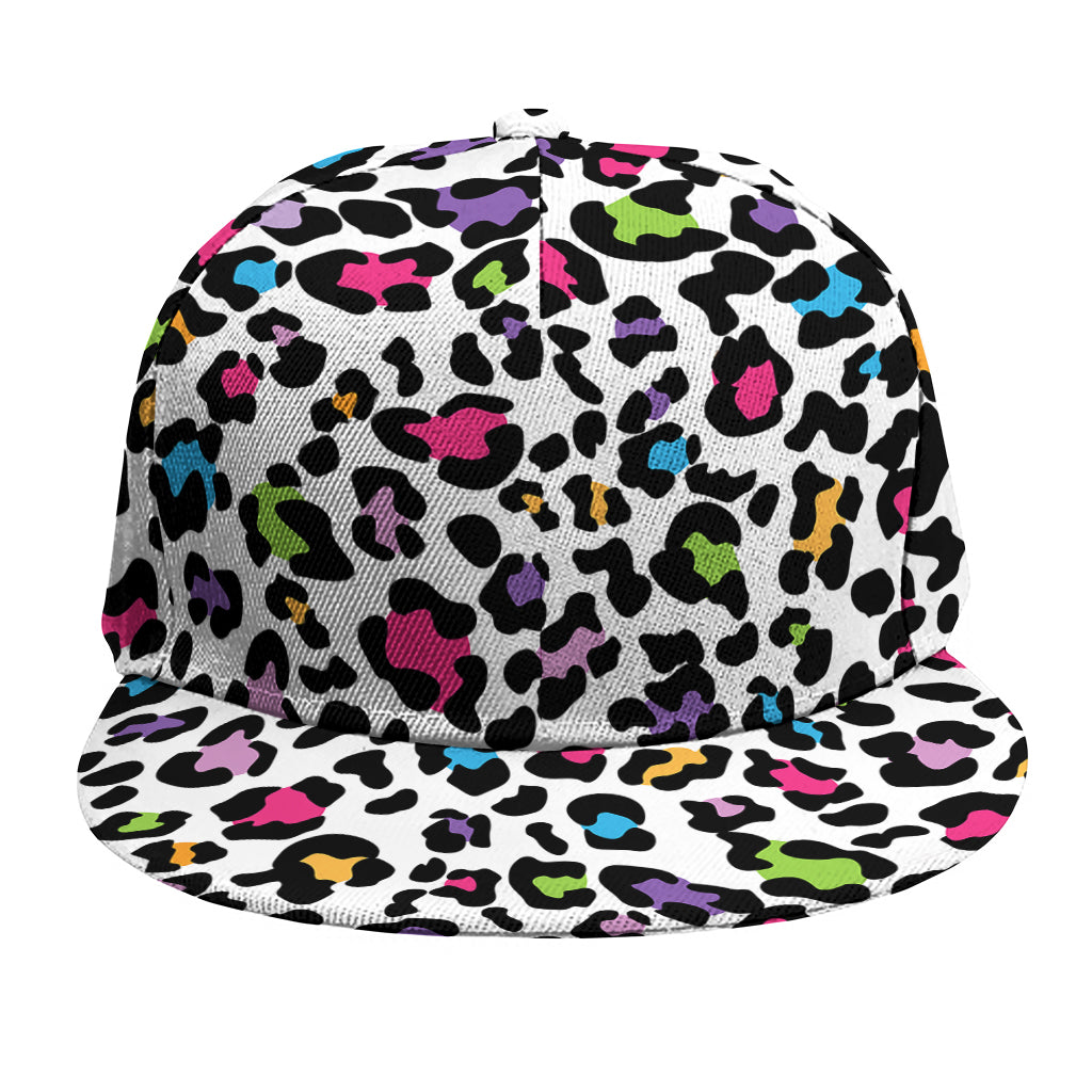 White And Rainbow Leopard Print Snapback Cap