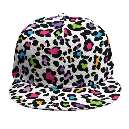White And Rainbow Leopard Print Snapback Cap