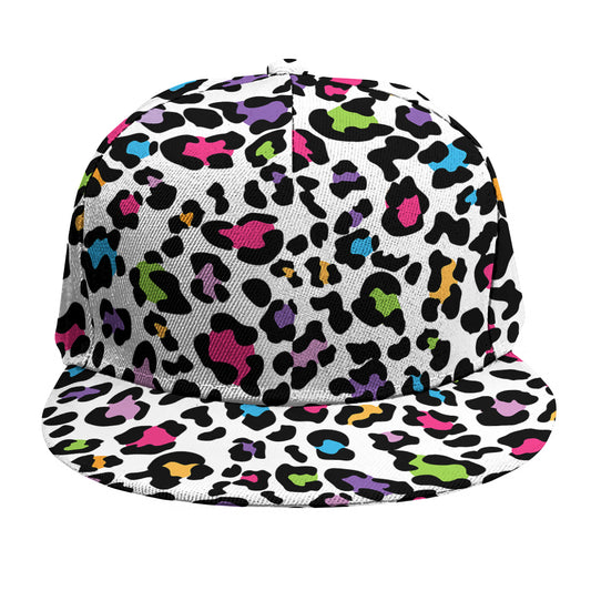 White And Rainbow Leopard Print Snapback Cap
