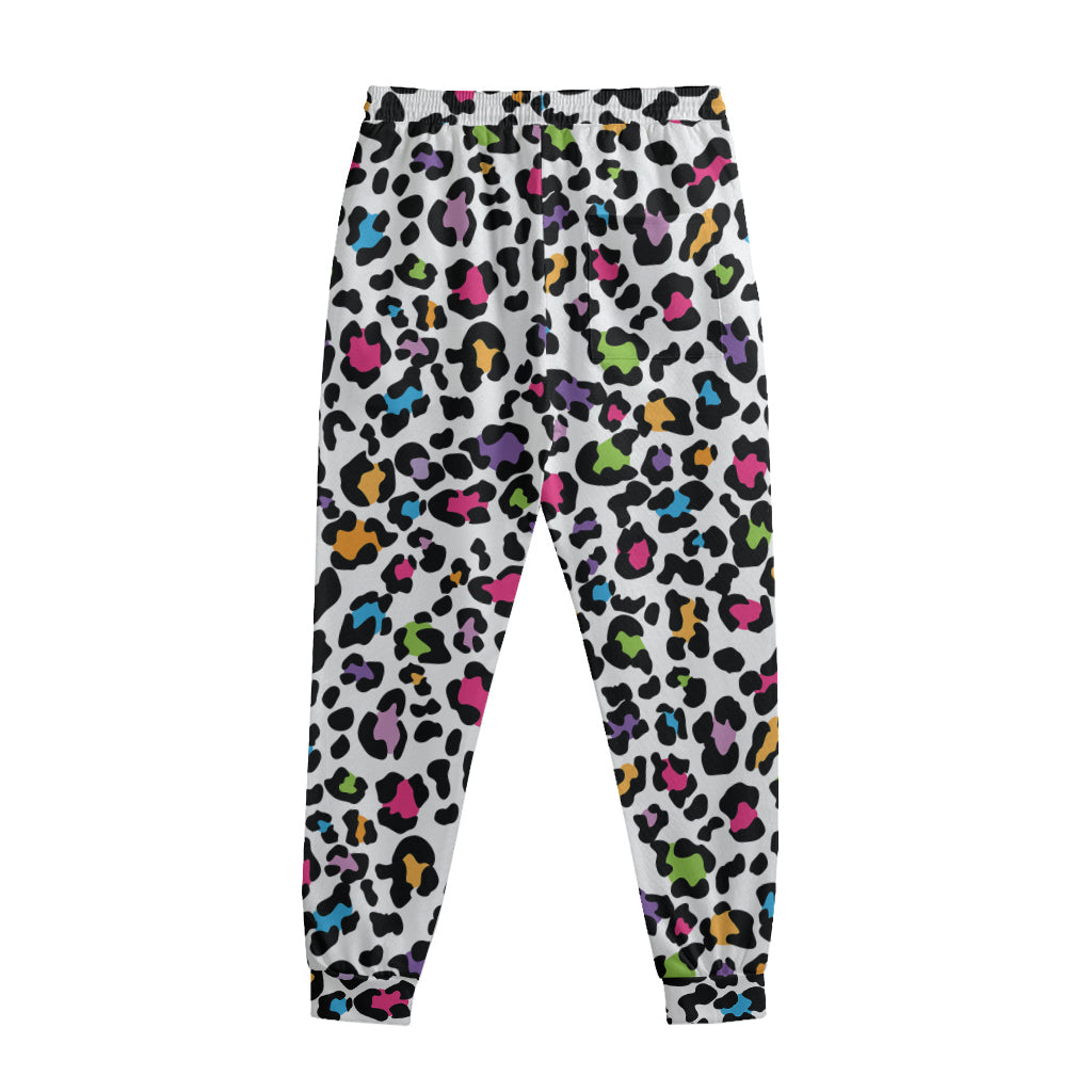 White And Rainbow Leopard Print Sweatpants
