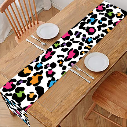 White And Rainbow Leopard Print Table Runner