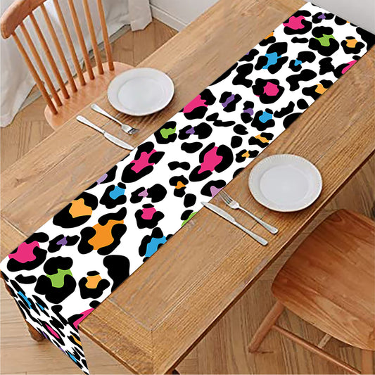 White And Rainbow Leopard Print Table Runner