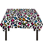 White And Rainbow Leopard Print Tablecloth