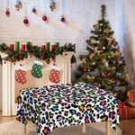 White And Rainbow Leopard Print Tablecloth