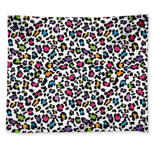 White And Rainbow Leopard Print Tapestry