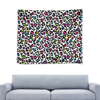 White And Rainbow Leopard Print Tapestry