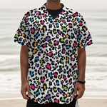 White And Rainbow Leopard Print Textured Short Sleeve Shirt