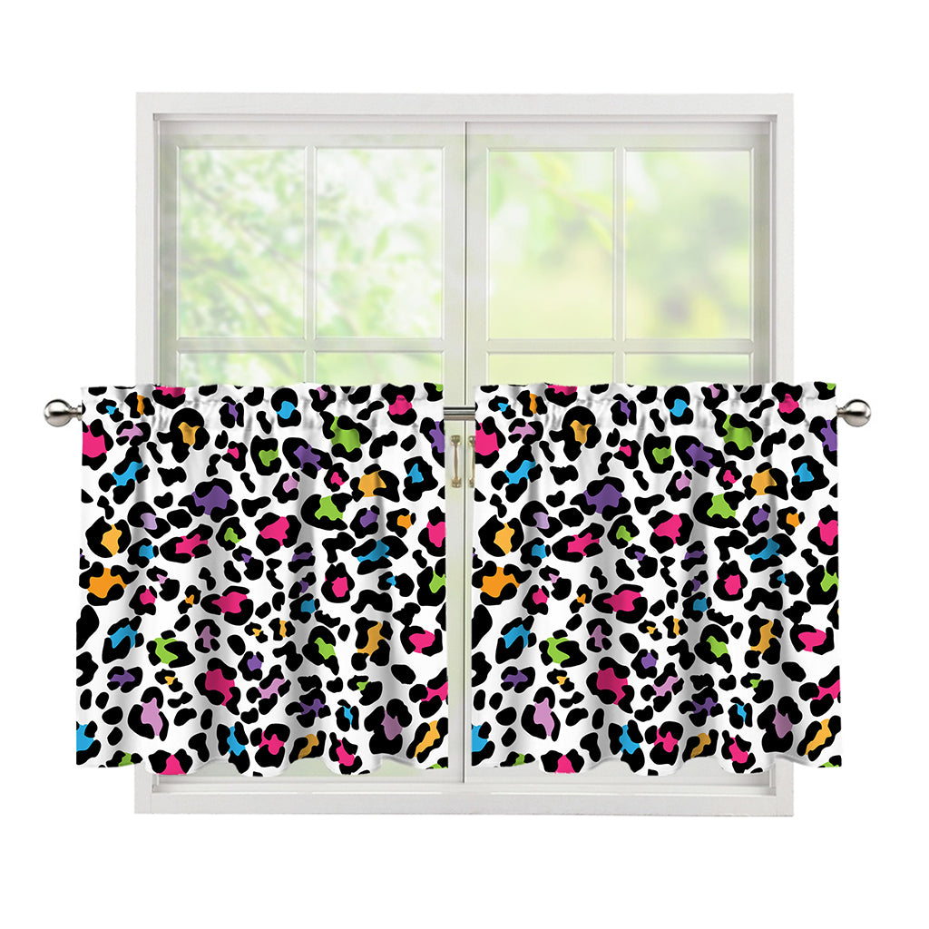 White And Rainbow Leopard Print Tier Curtains