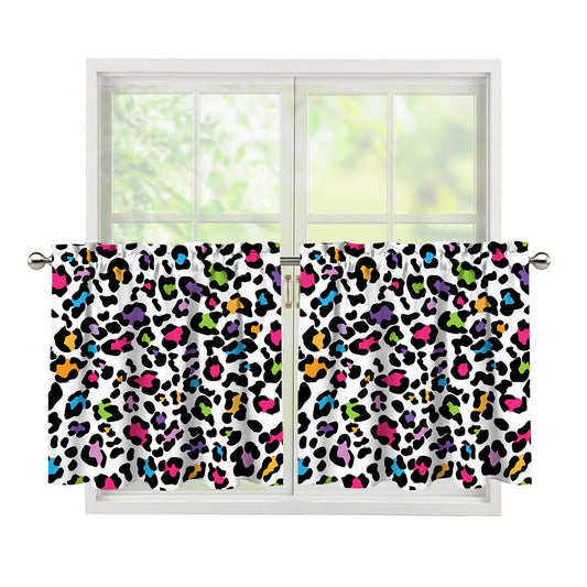White And Rainbow Leopard Print Tier Curtains
