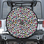 White And Rainbow Leopard Print Tire Cover With Camera Hole