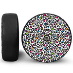 White And Rainbow Leopard Print Tire Cover With Camera Hole