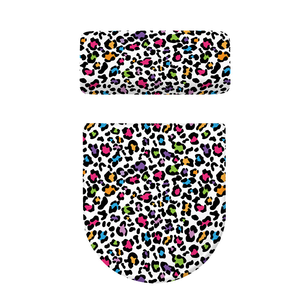 White And Rainbow Leopard Print Toilet Lid And Tank Cover Set