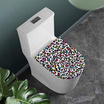 White And Rainbow Leopard Print Toilet Lid Cover