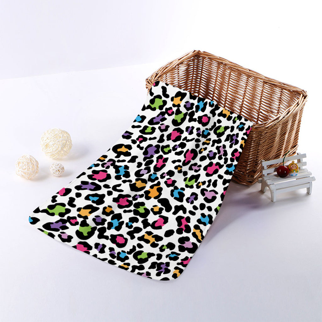 White And Rainbow Leopard Print Towel