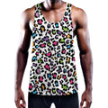 White And Rainbow Leopard Print Men's Workout Tank Top